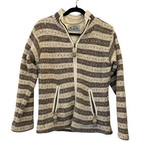 Laundromat Nepal 100% Wool Grey and Cream‎ Striped Fleece Lined Zip Jacket M